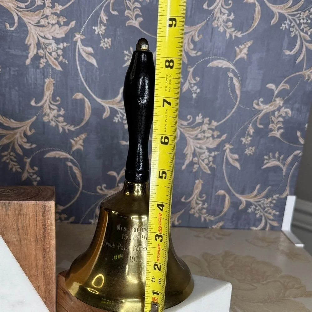 Vintage Estate Brass Hand Bell with Black Wooden Handle Retirement 1927-1971